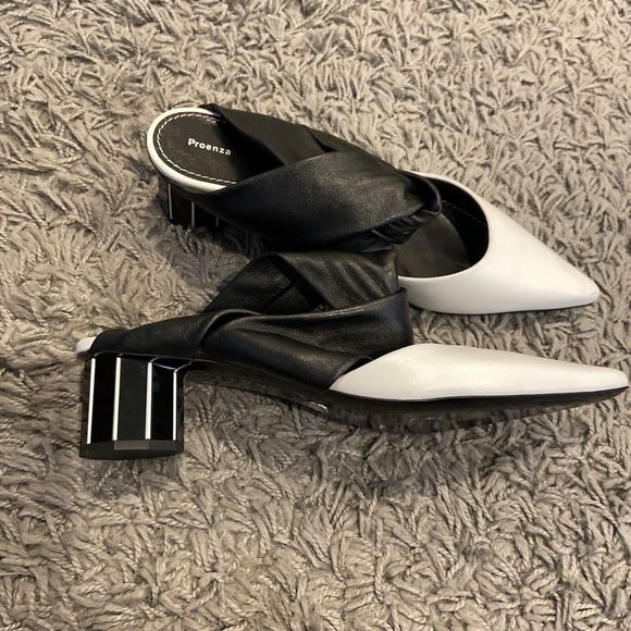 Proenza Schouler Twist Knotted Pointy Toe Slip On Leather Block Heel Mules 38.5 - Picture 5 of 16